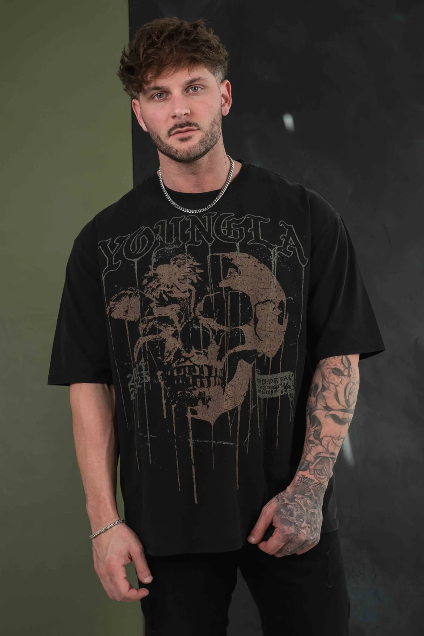Youngla 4116-Floral Skull Tees<Men Shirts