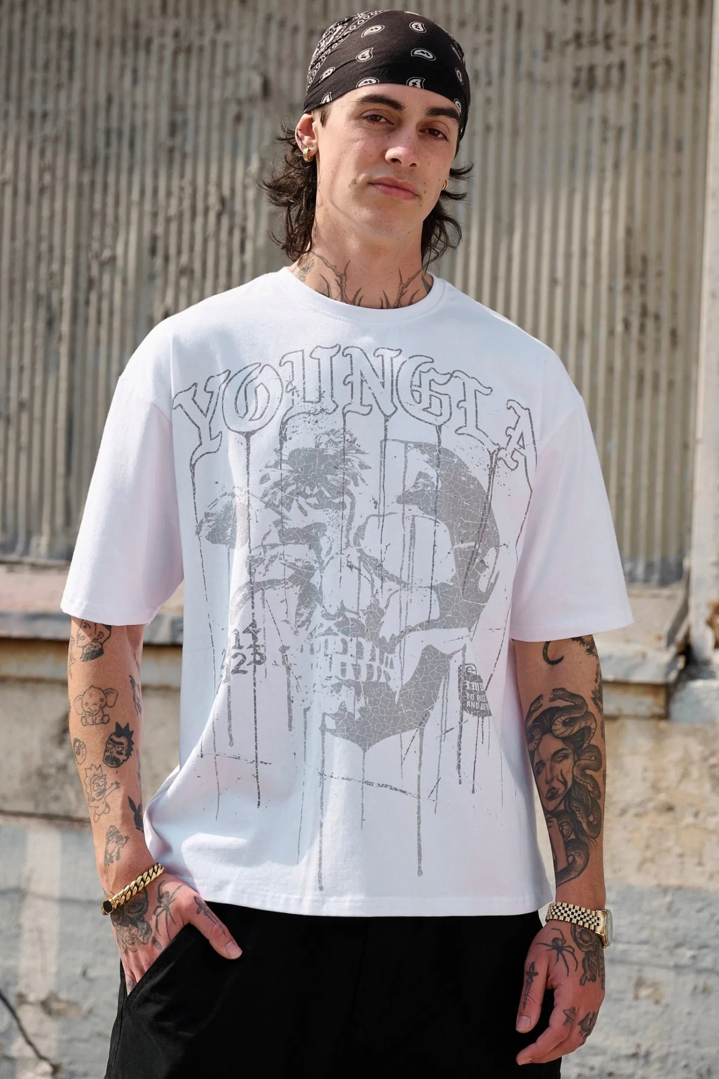 Youngla 4116-Floral Skull Tees<Men Shirts