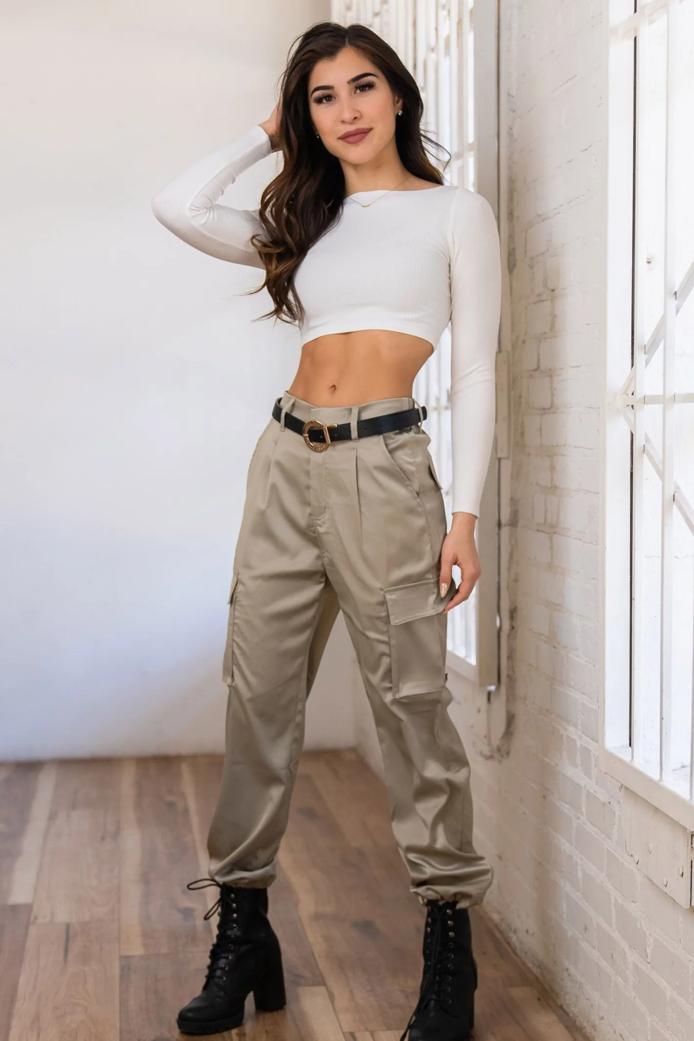 Youngla W217 Gloria Satin Cargo<Women Joggers & Pants