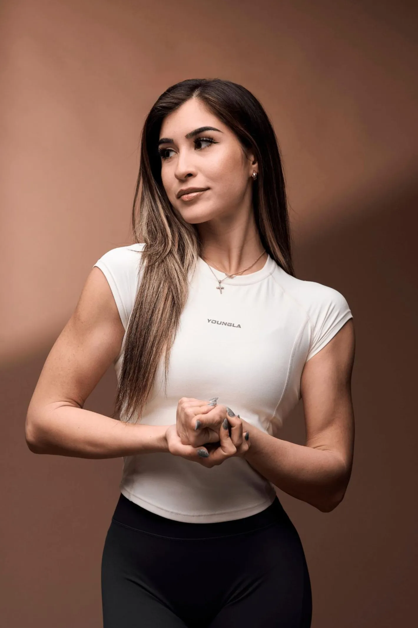 Youngla W439-Compression Cap Sleeve Tee<Women Tops