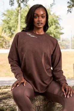 Youngla W432-Emblem Long Sleeve Tee<Women Tops