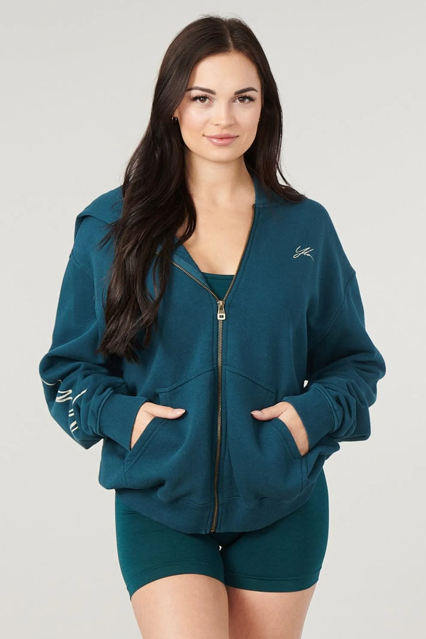 Youngla W519-Emblem Zip Up Hoodie<Women Outerwear