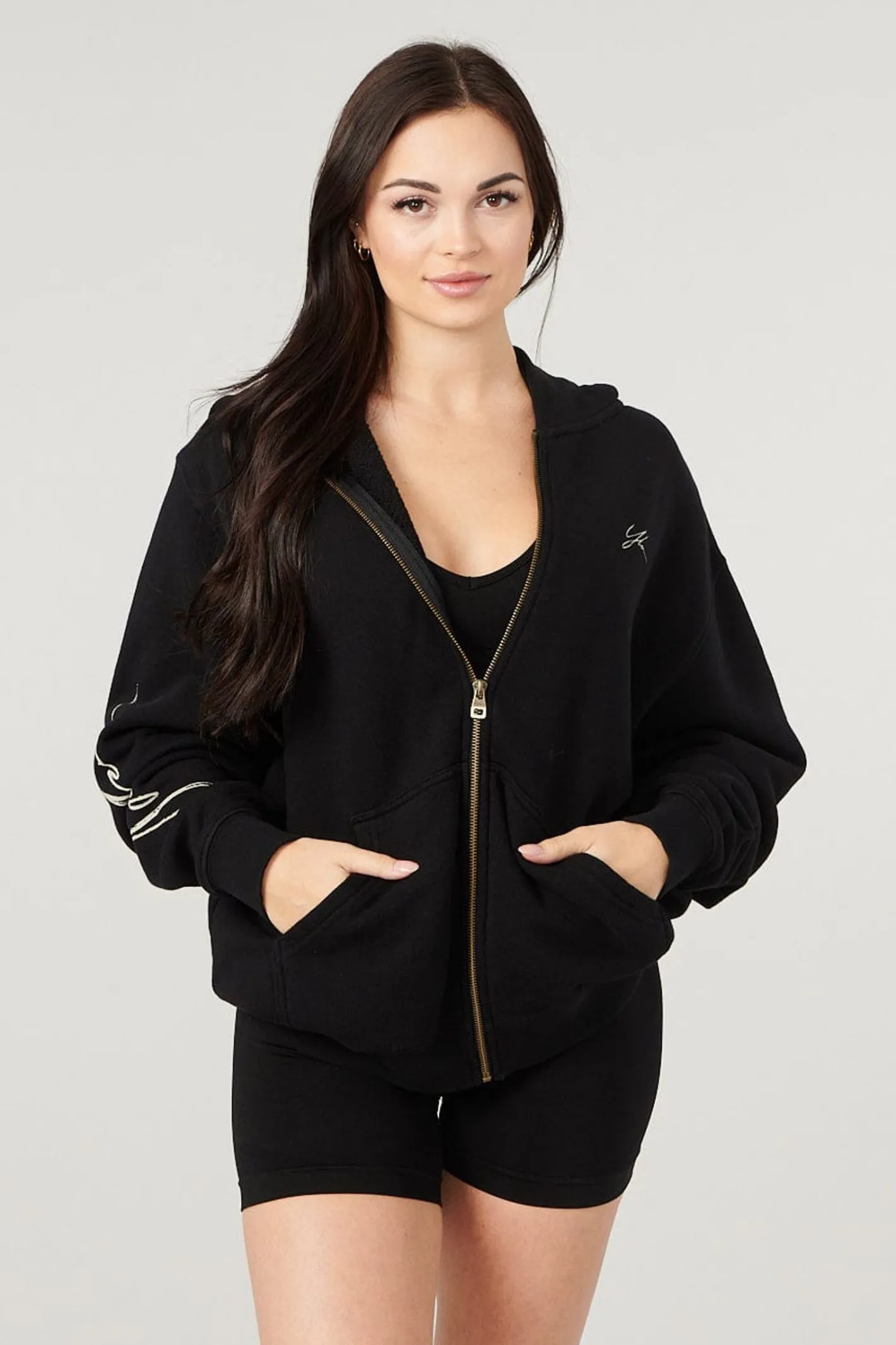 Youngla W519-Emblem Zip Up Hoodie<Women Outerwear