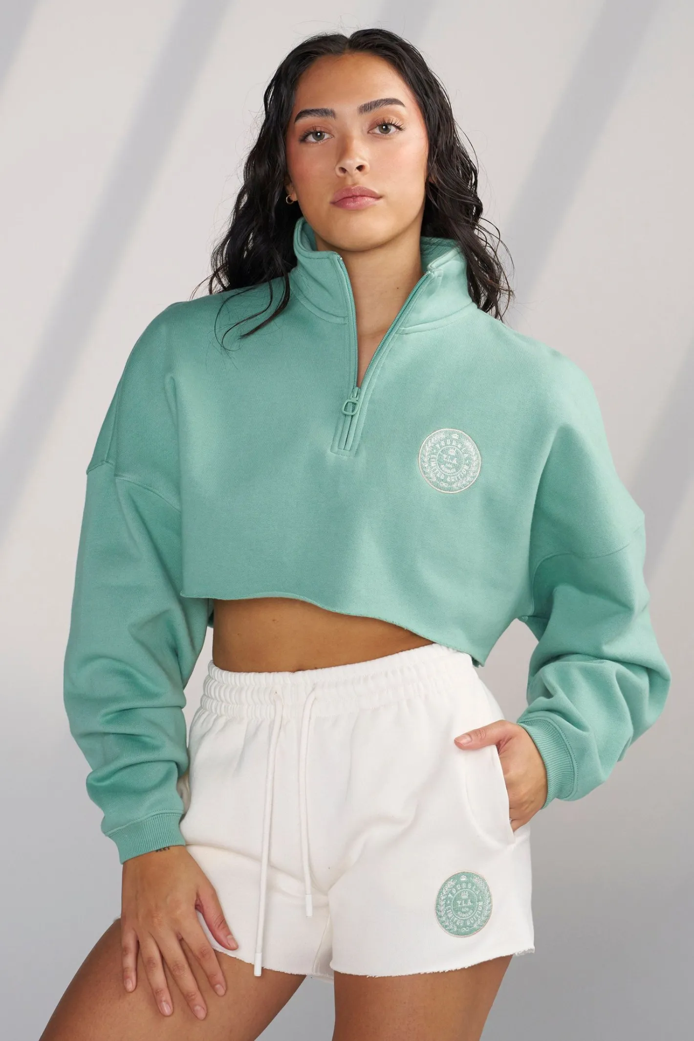 Youngla W525-Teddy Crop Quarter Zip<Women Outerwear